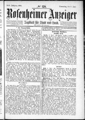 Rosenheimer Anzeiger Donnerstag 5. Juni 1884