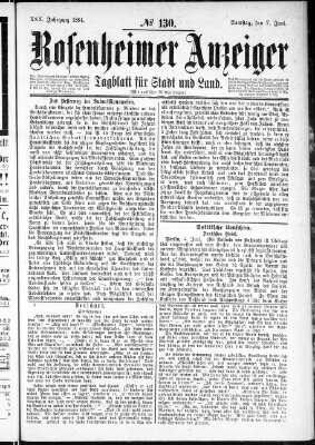 Rosenheimer Anzeiger Samstag 7. Juni 1884