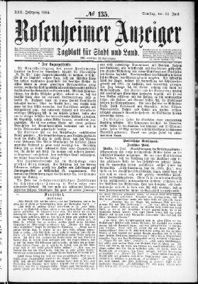 Rosenheimer Anzeiger Samstag 14. Juni 1884