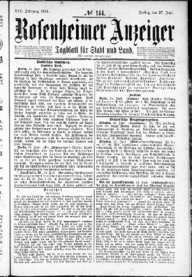 Rosenheimer Anzeiger Freitag 27. Juni 1884