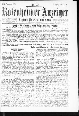 Rosenheimer Anzeiger Dienstag 1. Juli 1884