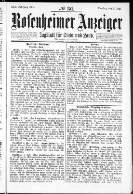 Rosenheimer Anzeiger Samstag 5. Juli 1884