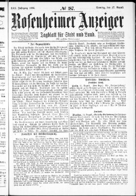 Rosenheimer Anzeiger Sonntag 17. August 1884