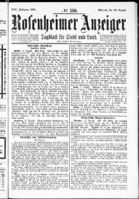 Rosenheimer Anzeiger Mittwoch 20. August 1884