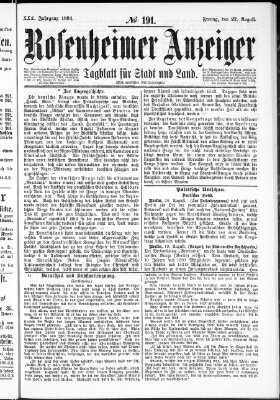 Rosenheimer Anzeiger Freitag 22. August 1884