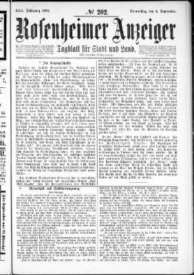 Rosenheimer Anzeiger Donnerstag 4. September 1884