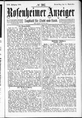 Rosenheimer Anzeiger Donnerstag 11. September 1884