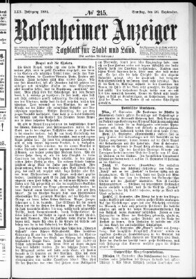 Rosenheimer Anzeiger Samstag 20. September 1884
