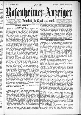 Rosenheimer Anzeiger Dienstag 23. September 1884