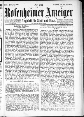 Rosenheimer Anzeiger Mittwoch 24. September 1884