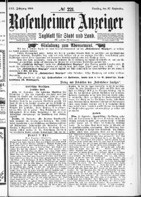 Rosenheimer Anzeiger Samstag 27. September 1884