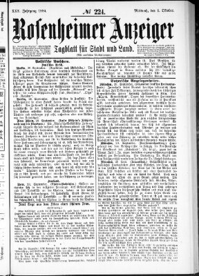 Rosenheimer Anzeiger Mittwoch 1. Oktober 1884