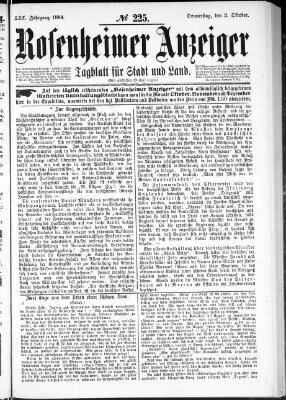 Rosenheimer Anzeiger Donnerstag 2. Oktober 1884