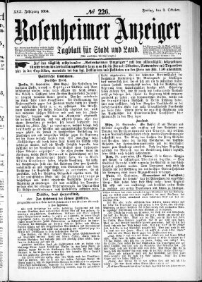 Rosenheimer Anzeiger Freitag 3. Oktober 1884