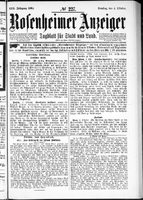 Rosenheimer Anzeiger Samstag 4. Oktober 1884