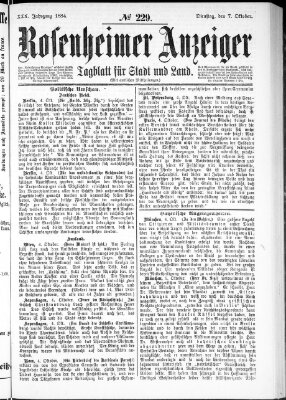 Rosenheimer Anzeiger Dienstag 7. Oktober 1884