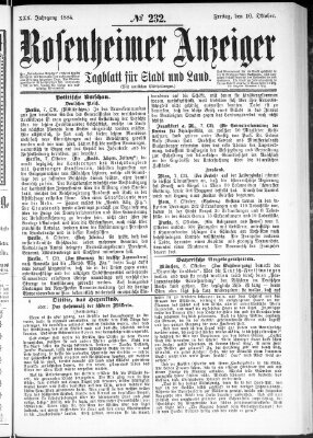 Rosenheimer Anzeiger Freitag 10. Oktober 1884