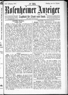 Rosenheimer Anzeiger Dienstag 14. Oktober 1884