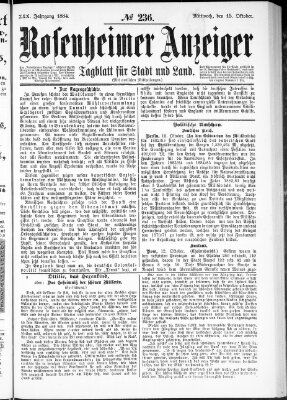 Rosenheimer Anzeiger Mittwoch 15. Oktober 1884