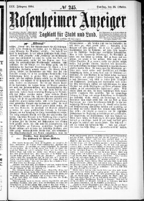 Rosenheimer Anzeiger Samstag 25. Oktober 1884