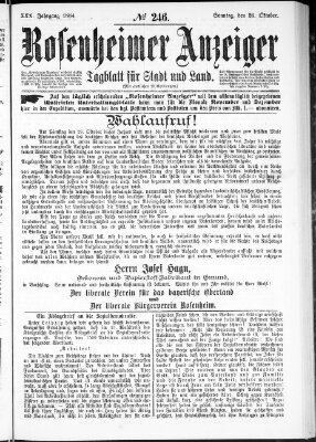 Rosenheimer Anzeiger Sonntag 26. Oktober 1884