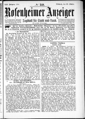 Rosenheimer Anzeiger Mittwoch 29. Oktober 1884