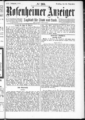 Rosenheimer Anzeiger Samstag 22. November 1884