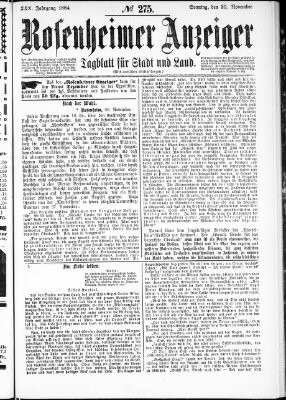 Rosenheimer Anzeiger Sonntag 30. November 1884