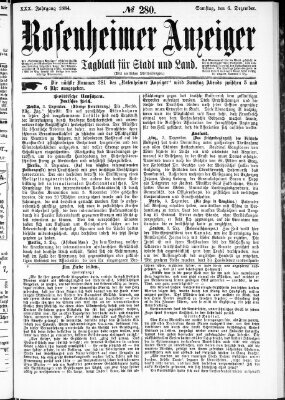 Rosenheimer Anzeiger Samstag 6. Dezember 1884