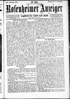 Rosenheimer Anzeiger Sonntag 7. Dezember 1884