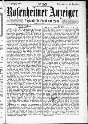 Rosenheimer Anzeiger Donnerstag 11. Dezember 1884