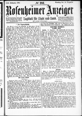 Rosenheimer Anzeiger Sonntag 14. Dezember 1884