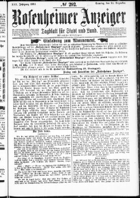 Rosenheimer Anzeiger Sonntag 21. Dezember 1884