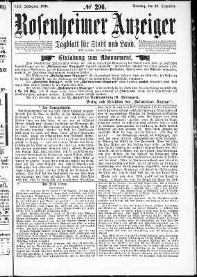 Rosenheimer Anzeiger Sonntag 28. Dezember 1884