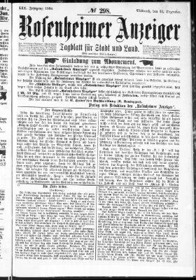 Rosenheimer Anzeiger Mittwoch 31. Dezember 1884