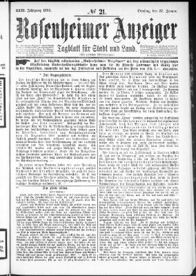 Rosenheimer Anzeiger Dienstag 27. Januar 1885