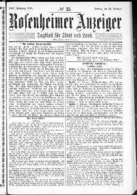 Rosenheimer Anzeiger Freitag 13. Februar 1885