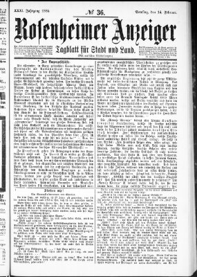 Rosenheimer Anzeiger Samstag 14. Februar 1885