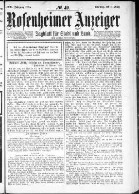 Rosenheimer Anzeiger Sonntag 1. März 1885