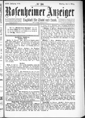 Rosenheimer Anzeiger Dienstag 3. März 1885