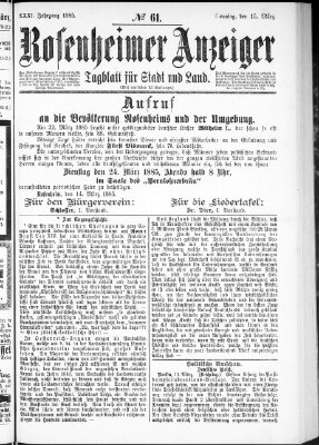 Rosenheimer Anzeiger Sonntag 15. März 1885