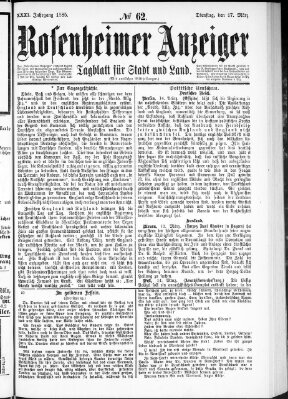 Rosenheimer Anzeiger Dienstag 17. März 1885