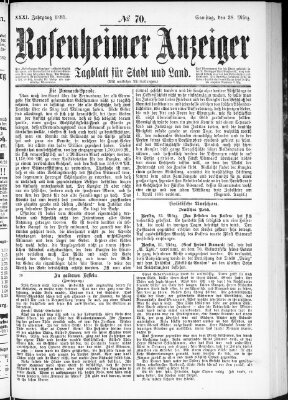 Rosenheimer Anzeiger Samstag 28. März 1885