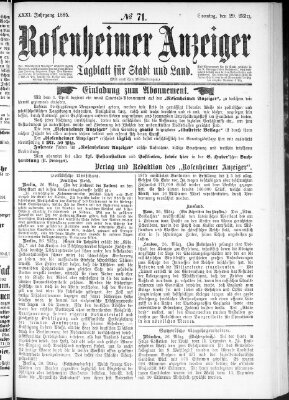 Rosenheimer Anzeiger Sonntag 29. März 1885