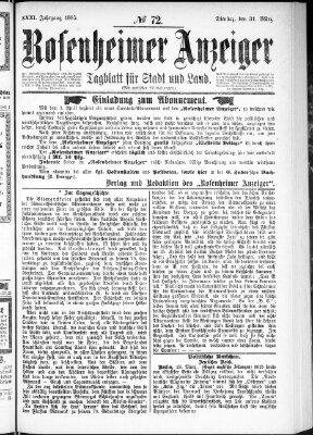 Rosenheimer Anzeiger Dienstag 31. März 1885