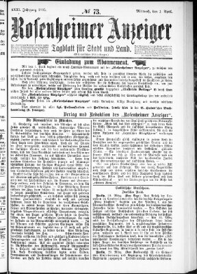 Rosenheimer Anzeiger Mittwoch 1. April 1885