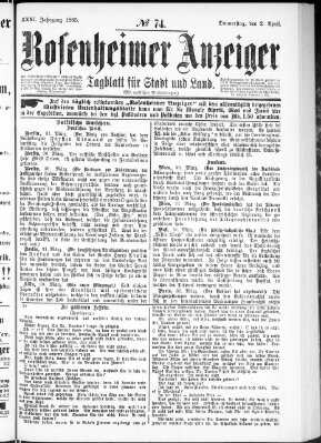 Rosenheimer Anzeiger Donnerstag 2. April 1885