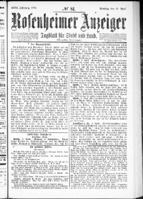 Rosenheimer Anzeiger Samstag 11. April 1885