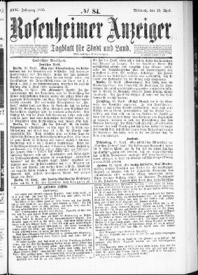 Rosenheimer Anzeiger Mittwoch 15. April 1885