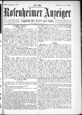 Rosenheimer Anzeiger Dienstag 21. April 1885